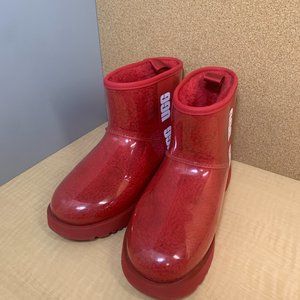 UGG Classic Mini Waterproof Clear Boot Red Like New
